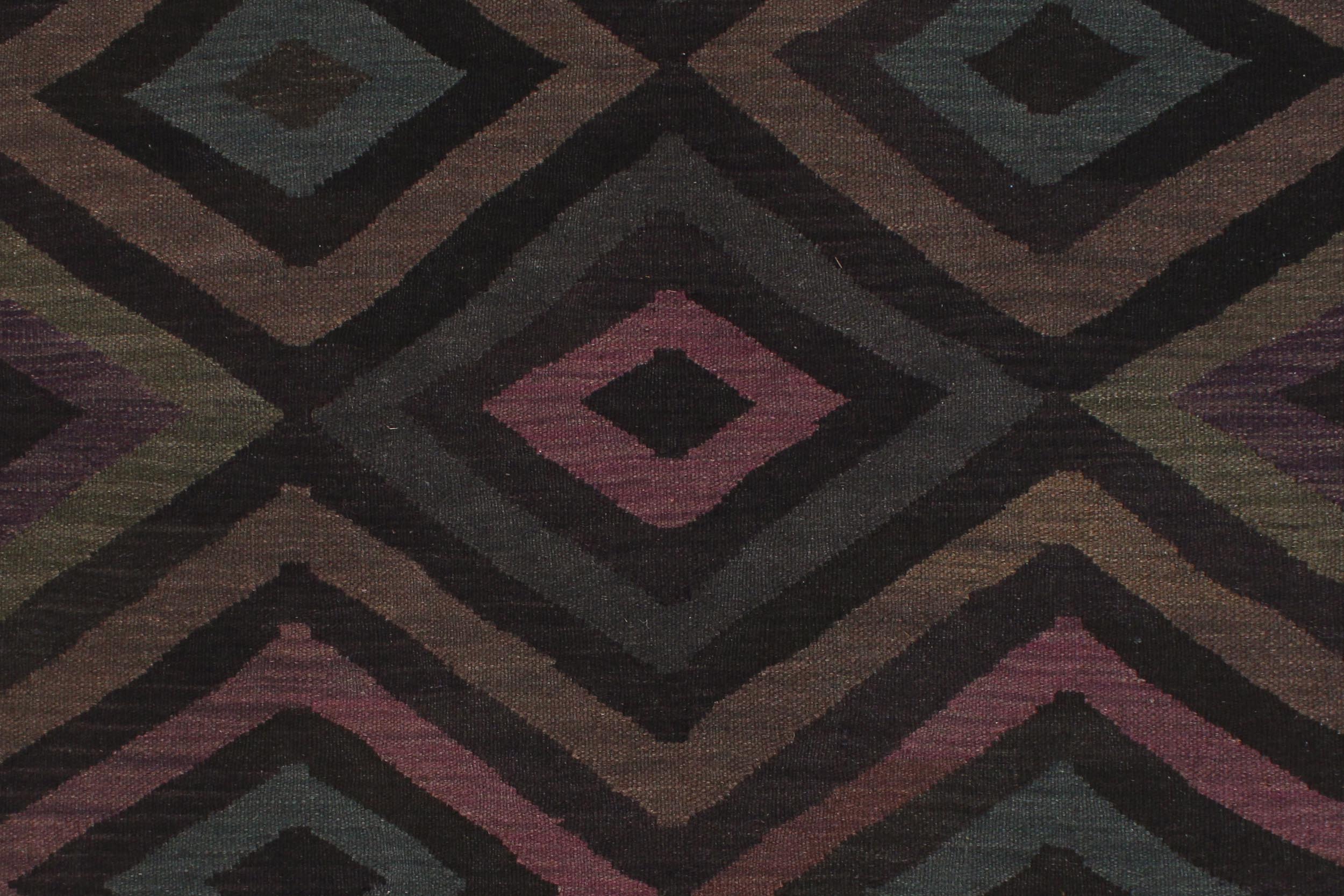 handmade Modern Kilim Black Blue Hand-Woven RECTANGLE 100% WOOL area rug 5' x 8'