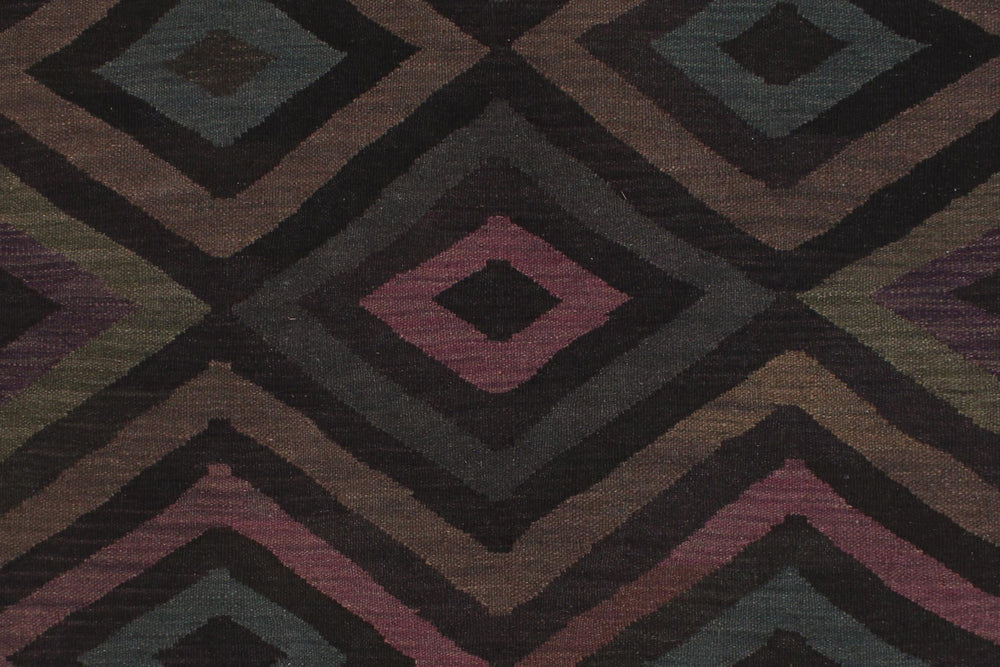 handmade Modern Kilim Black Blue Hand-Woven RECTANGLE 100% WOOL area rug 5' x 8'