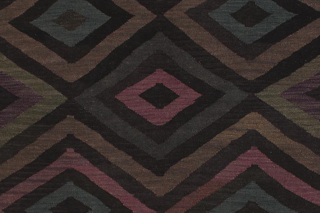 Flat Weave Kilim Antique Navaho Vintage handmade Geometric Kilim Black Blue Hand-Woven Rectangle 100% Wool Area Rug 5x8 