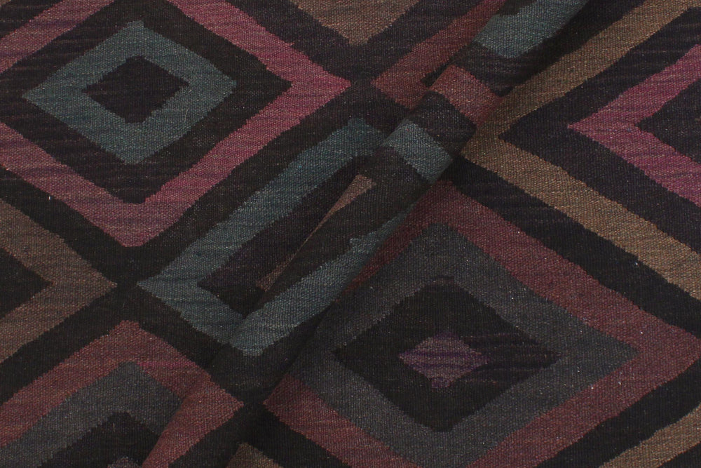 handmade Modern Kilim Black Blue Hand-Woven RECTANGLE 100% WOOL area rug 5' x 8'