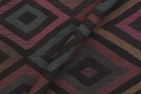 handmade Modern Kilim Black Blue Hand-Woven RECTANGLE 100% WOOL area rug 5' x 8'