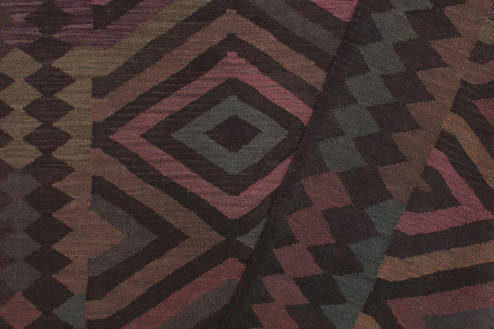 handmade Modern Kilim Black Blue Hand-Woven RECTANGLE 100% WOOL area rug 5' x 8'
