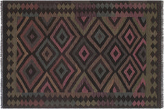 handmade Modern Kilim Black Blue Hand-Woven RECTANGLE 100% WOOL area rug 5' x 8'