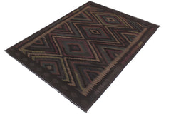 handmade Modern Kilim Black Green Hand-Woven RECTANGLE 100% WOOL area rug 5' x 8'