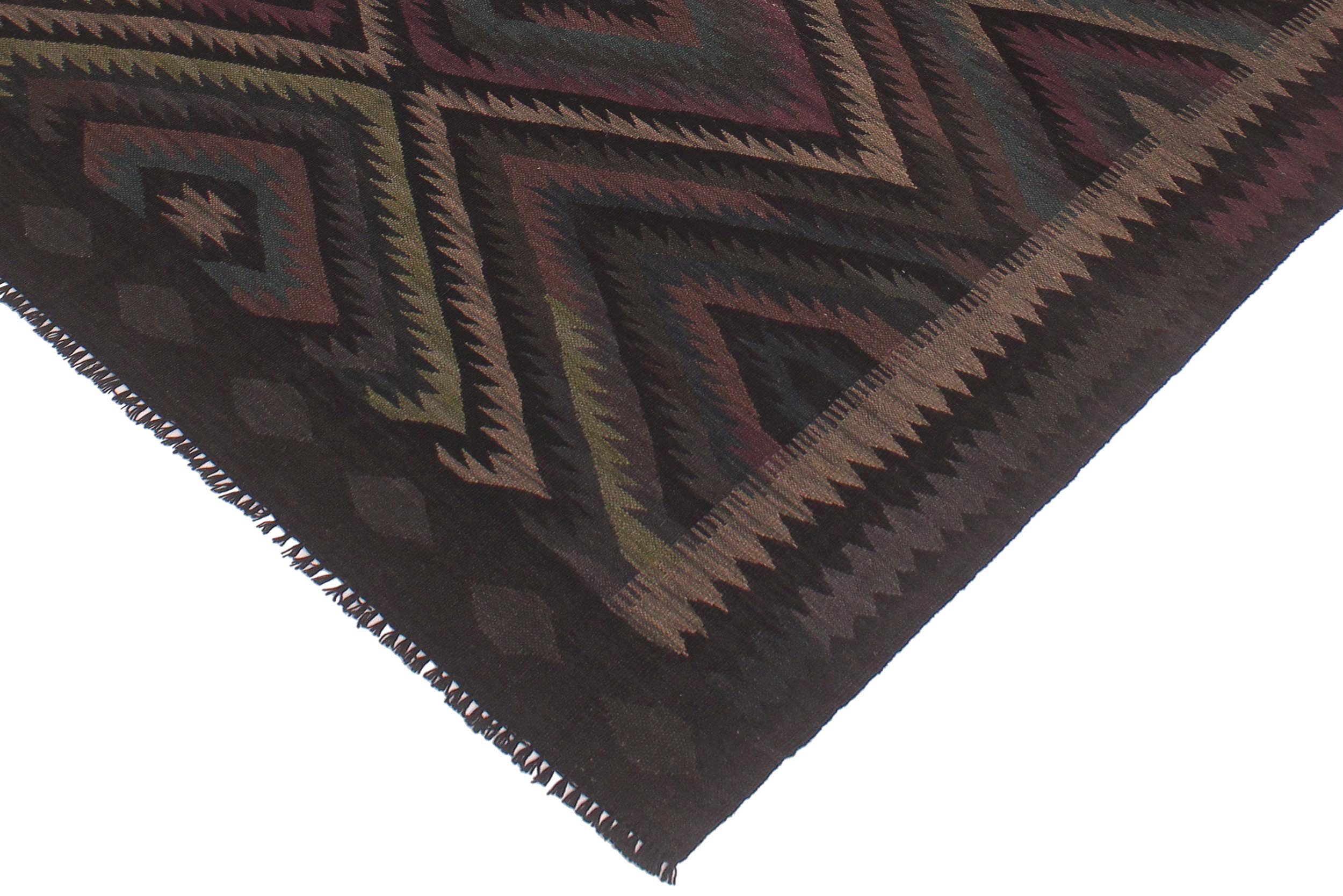 handmade Modern Kilim Black Green Hand-Woven RECTANGLE 100% WOOL area rug 5' x 8'