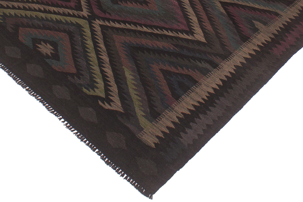 handmade Modern Kilim Black Green Hand-Woven RECTANGLE 100% WOOL area rug 5' x 8'