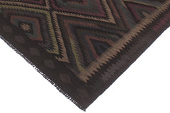 handmade Modern Kilim Black Green Hand-Woven RECTANGLE 100% WOOL area rug 5' x 8'