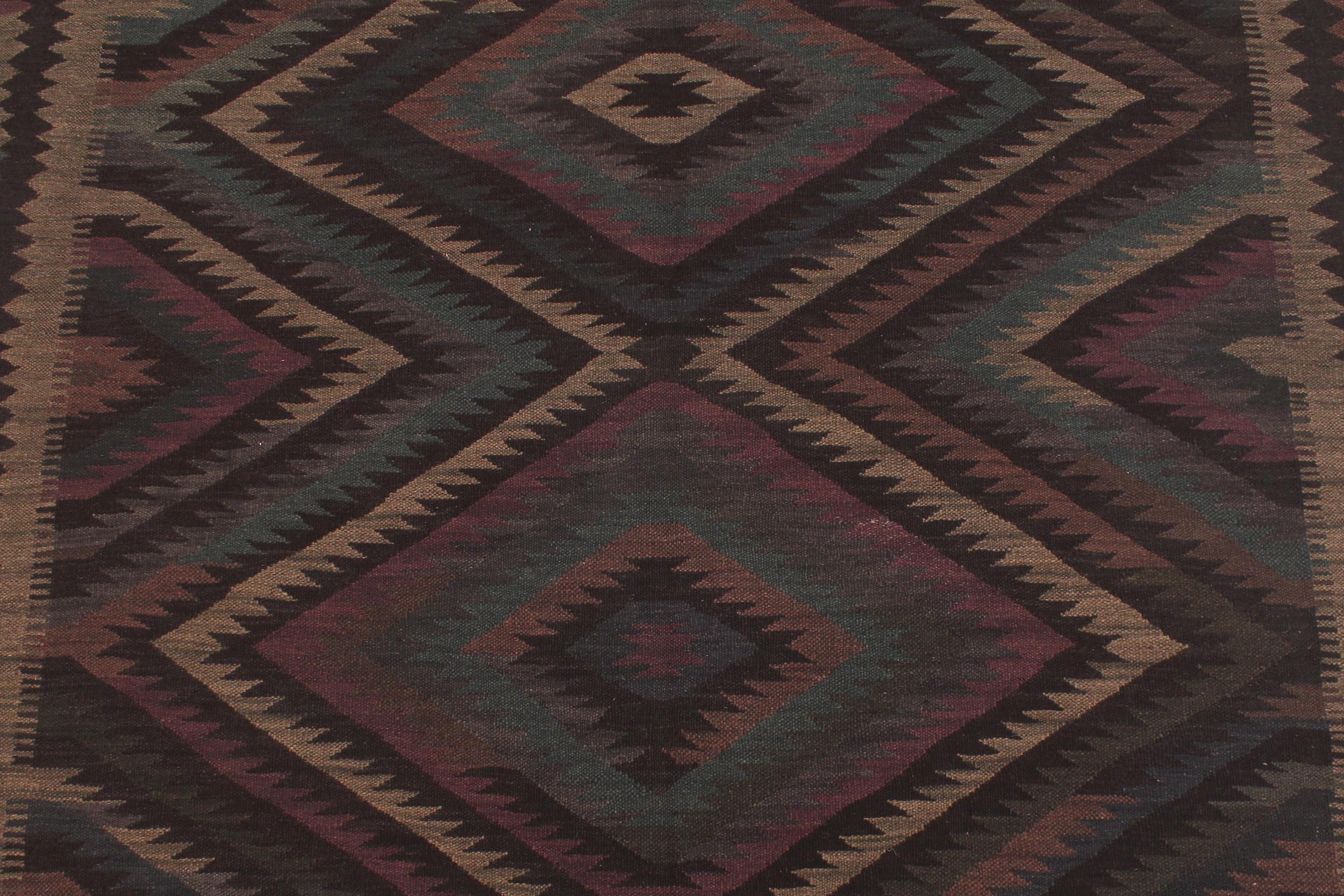 handmade Modern Kilim Black Green Hand-Woven RECTANGLE 100% WOOL area rug 5' x 8'