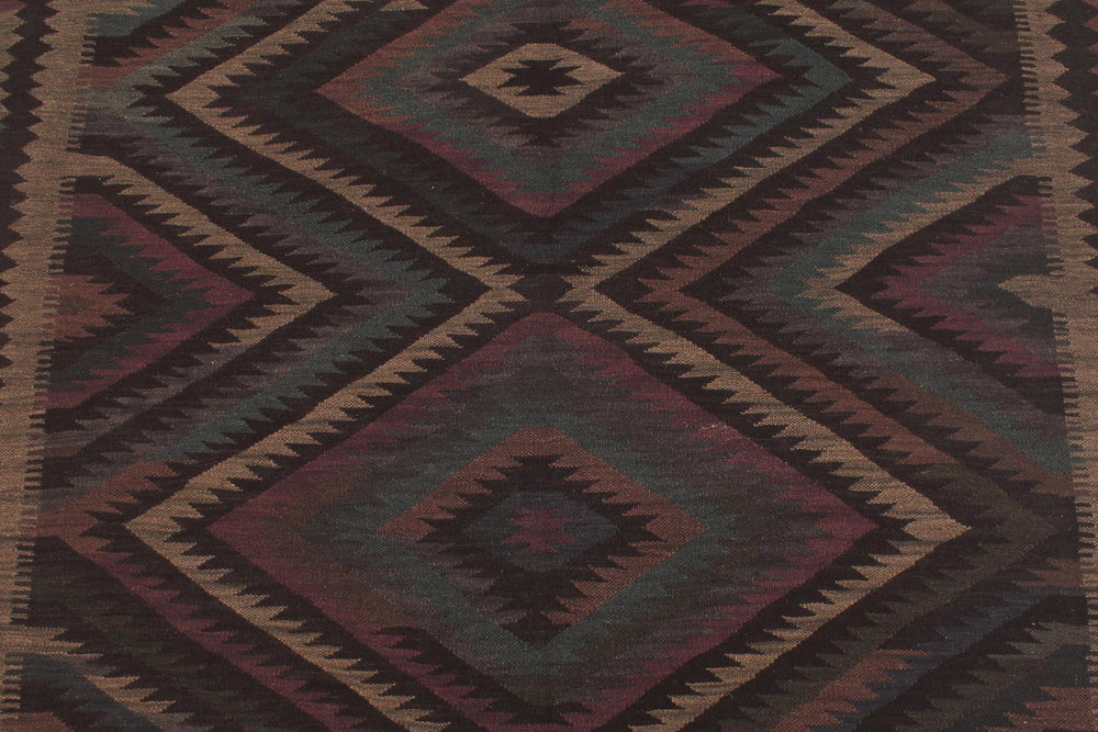 handmade Modern Kilim Black Green Hand-Woven RECTANGLE 100% WOOL area rug 5' x 8'