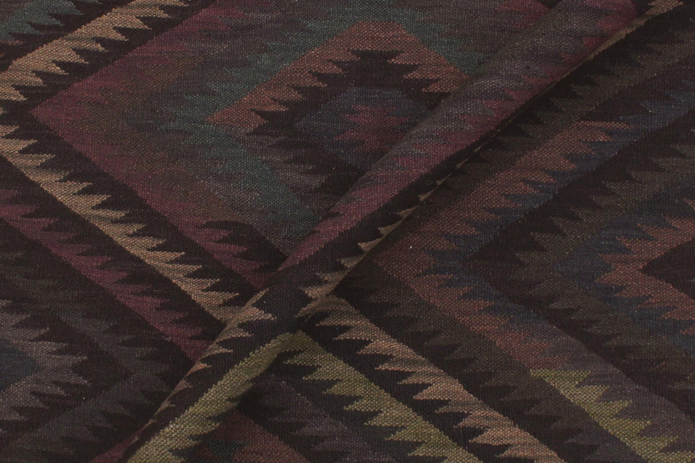 handmade Modern Kilim Black Green Hand-Woven RECTANGLE 100% WOOL area rug 5' x 8'