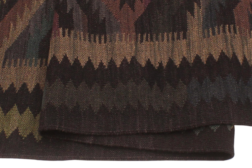 handmade Modern Kilim Black Green Hand-Woven RECTANGLE 100% WOOL area rug 5' x 8'