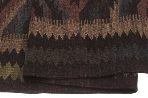 handmade Modern Kilim Black Green Hand-Woven RECTANGLE 100% WOOL area rug 5' x 8'