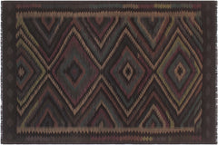 handmade Modern Kilim Black Green Hand-Woven RECTANGLE 100% WOOL area rug 5' x 8'