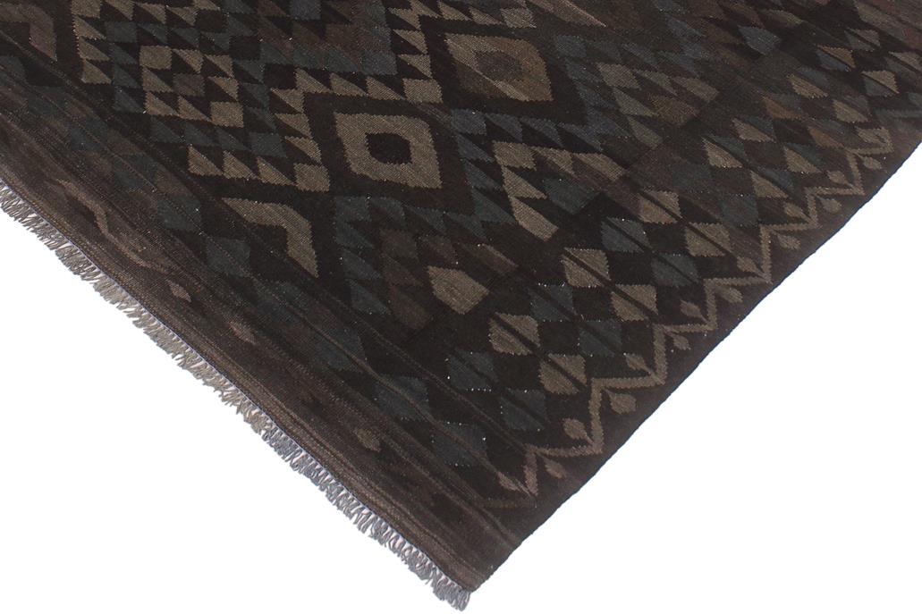 Flat Weave Kilim Antique Navaho Vintage handmade Geometric Kilim Black Brown Hand-Woven Rectangle 100% Wool Area Rug 6x8 