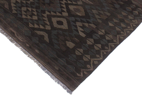 handmade Modern Kilim Black Brown Hand-Woven RECTANGLE 100% WOOL area rug 6' x 8'