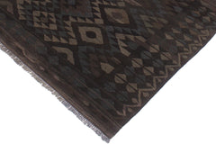 handmade Modern Kilim Black Brown Hand-Woven RECTANGLE 100% WOOL area rug 6' x 8'