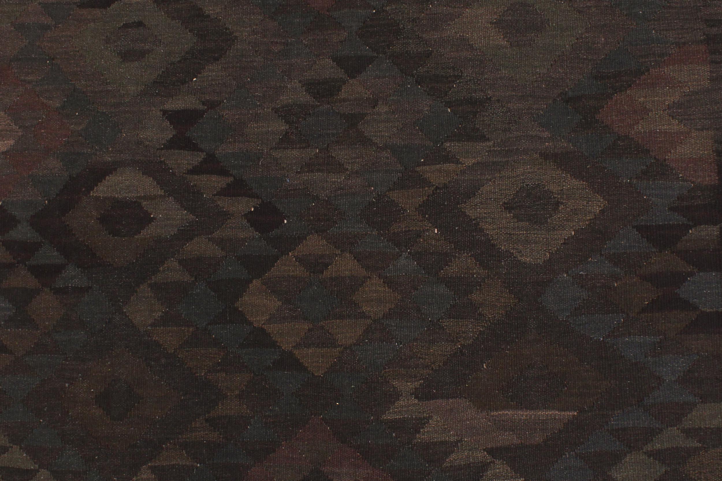 handmade Modern Kilim Black Brown Hand-Woven RECTANGLE 100% WOOL area rug 6' x 8'