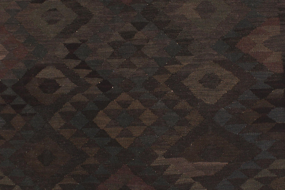 handmade Modern Kilim Black Brown Hand-Woven RECTANGLE 100% WOOL area rug 6' x 8'