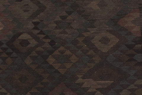 handmade Modern Kilim Black Brown Hand-Woven RECTANGLE 100% WOOL area rug 6' x 8'
