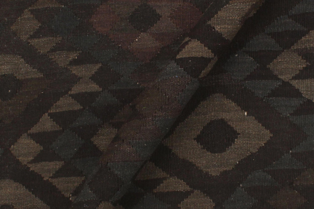 handmade Modern Kilim Black Brown Hand-Woven RECTANGLE 100% WOOL area rug 6' x 8'
