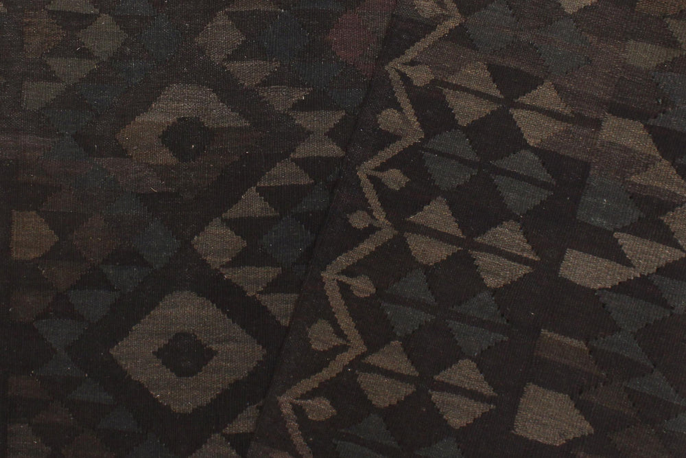 handmade Modern Kilim Black Brown Hand-Woven RECTANGLE 100% WOOL area rug 6' x 8'
