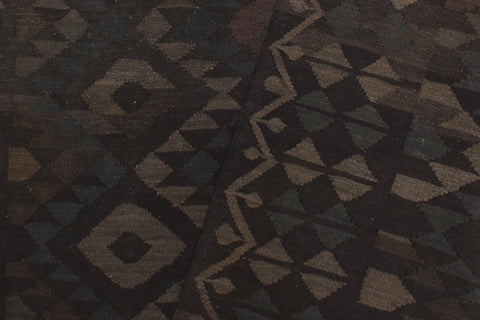 handmade Modern Kilim Black Brown Hand-Woven RECTANGLE 100% WOOL area rug 6' x 8'