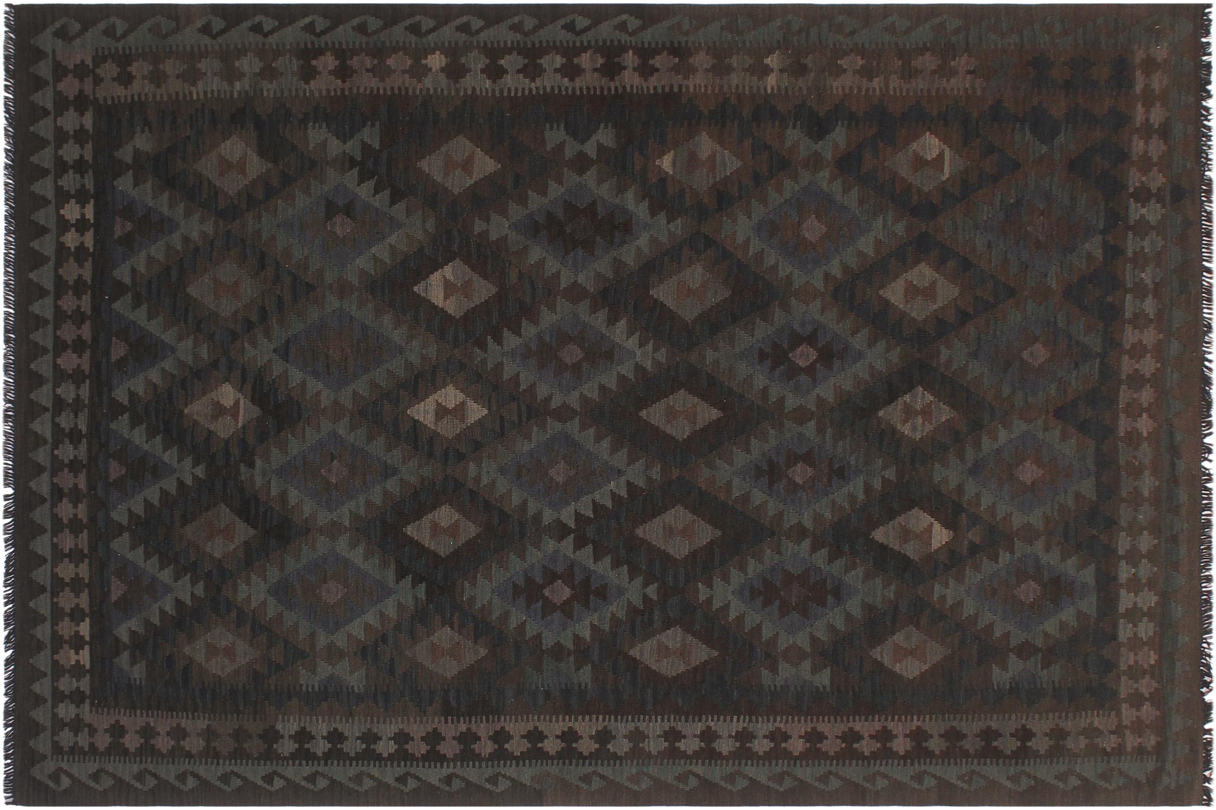 handmade Modern Kilim Blue Brown Hand-Woven RECTANGLE 100% WOOL area rug 6' x 10'