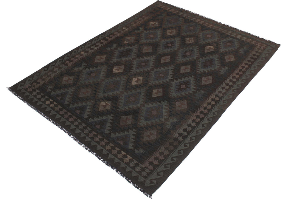handmade Modern Kilim Blue Brown Hand-Woven RECTANGLE 100% WOOL area rug 6' x 10'