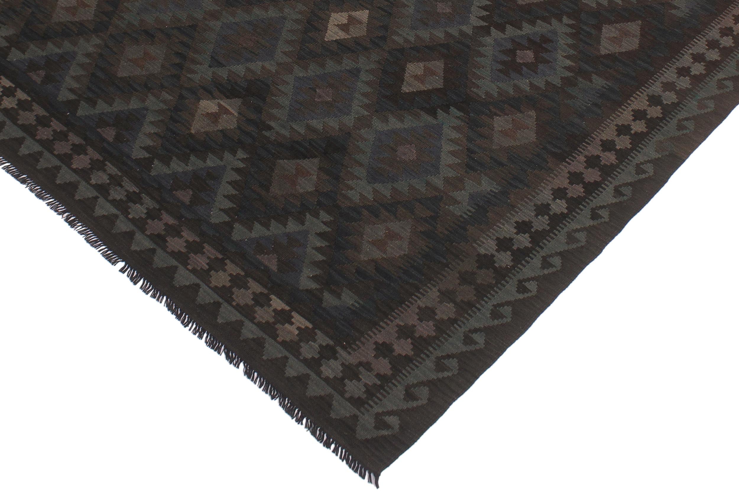 handmade Modern Kilim Blue Brown Hand-Woven RECTANGLE 100% WOOL area rug 6' x 10'