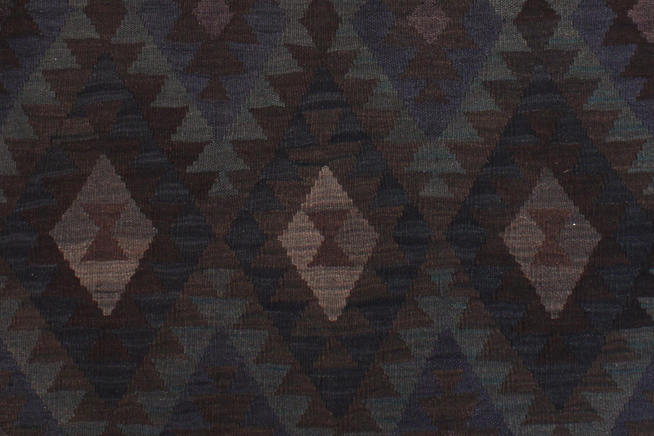 handmade Modern Kilim Blue Brown Hand-Woven RECTANGLE 100% WOOL area rug 6' x 10'