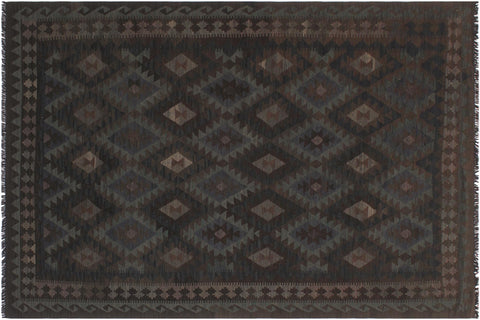 handmade Modern Kilim Blue Brown Hand-Woven RECTANGLE 100% WOOL area rug 6' x 10'