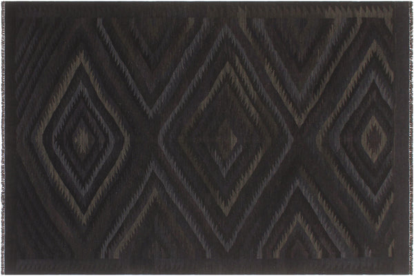 handmade Modern Kilim Black Blue Hand-Woven RECTANGLE 100% WOOL area rug 6' x 8'