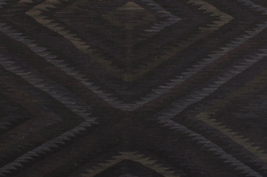 Flat Weave Kilim Antique Navaho Vintage handmade Geometric Kilim Black Blue Hand-Woven Rectangle 100% Wool Area Rug 6x8 