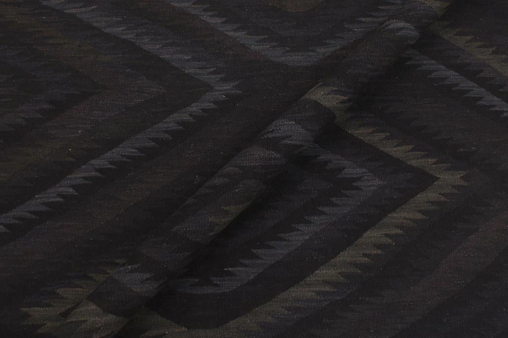 Flat Weave Kilim Antique Navaho Vintage handmade Geometric Kilim Black Blue Hand-Woven Rectangle 100% Wool Area Rug 6x8 