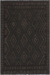 Flat Weave Kilim Antique Navaho Vintage handmade Geometric Kilim Black Green Hand-Woven Rectangle 100% Wool Area Rug 6x7 