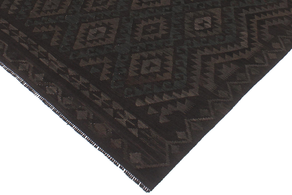 handmade Modern Kilim Black Green Hand-Woven RECTANGLE 100% WOOL area rug 6' x 7'