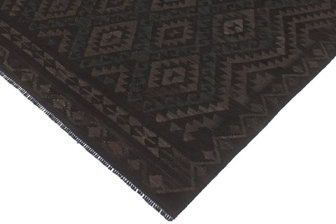 handmade Modern Kilim Black Green Hand-Woven RECTANGLE 100% WOOL area rug 6' x 7'