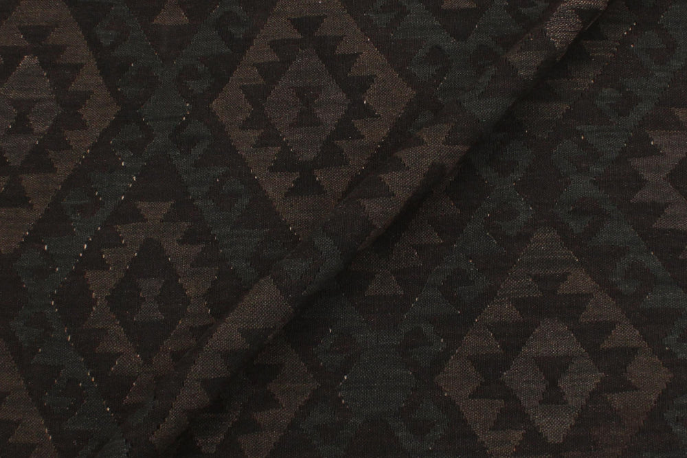 handmade Modern Kilim Black Green Hand-Woven RECTANGLE 100% WOOL area rug 6' x 7'