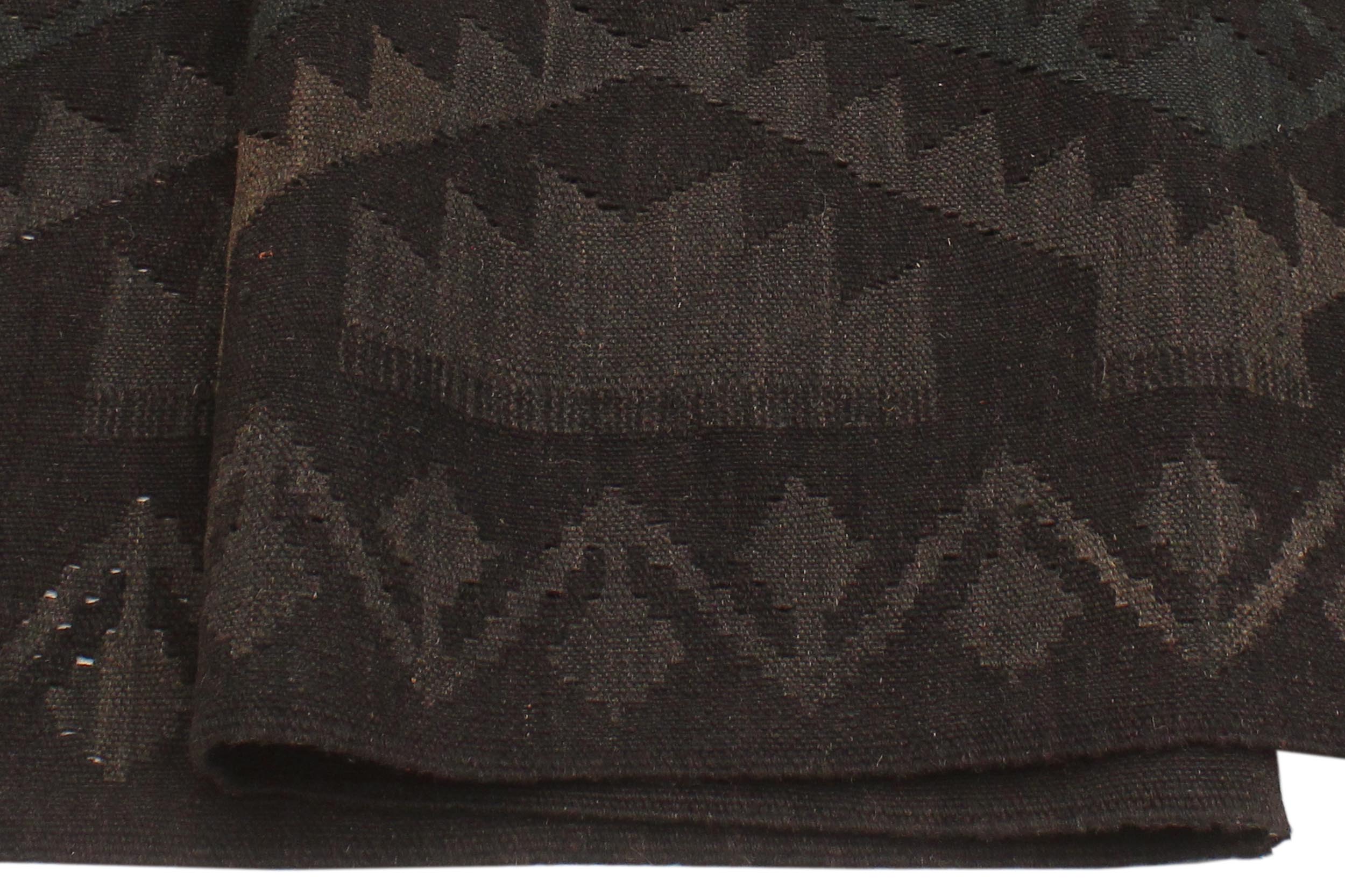handmade Modern Kilim Black Green Hand-Woven RECTANGLE 100% WOOL area rug 6' x 7'
