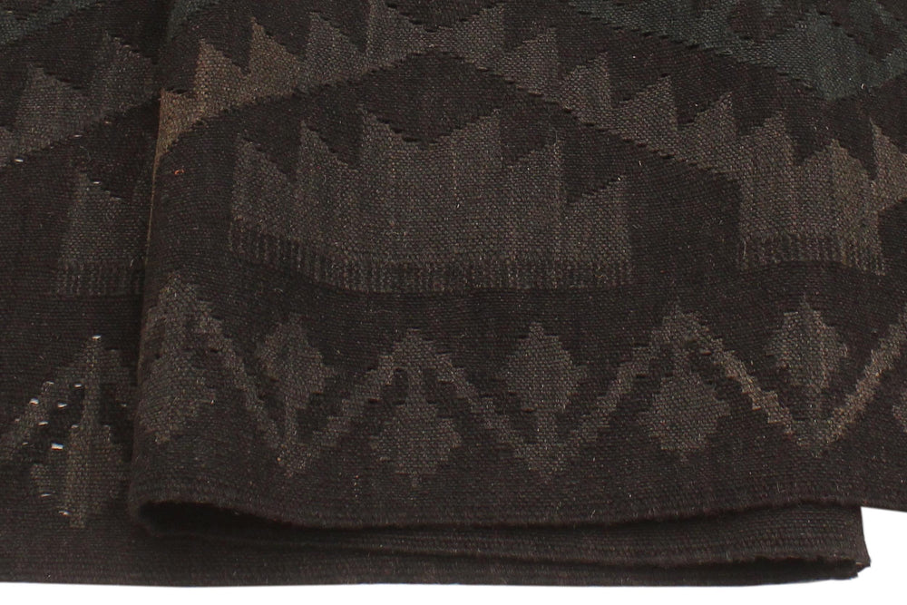 handmade Modern Kilim Black Green Hand-Woven RECTANGLE 100% WOOL area rug 6' x 7'