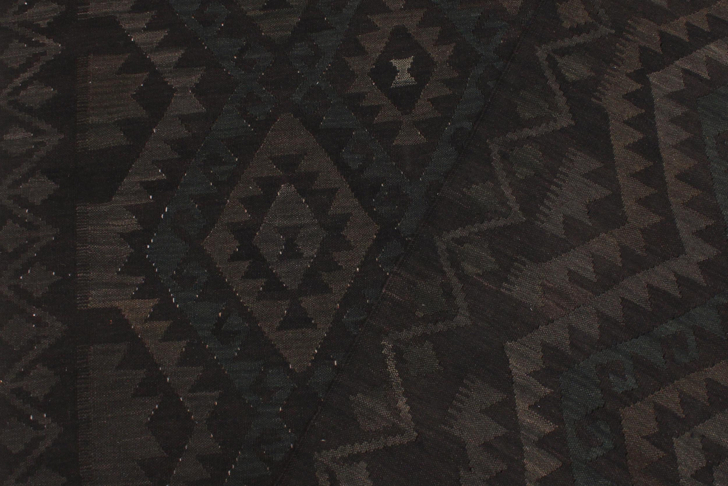 handmade Modern Kilim Black Green Hand-Woven RECTANGLE 100% WOOL area rug 6' x 7'