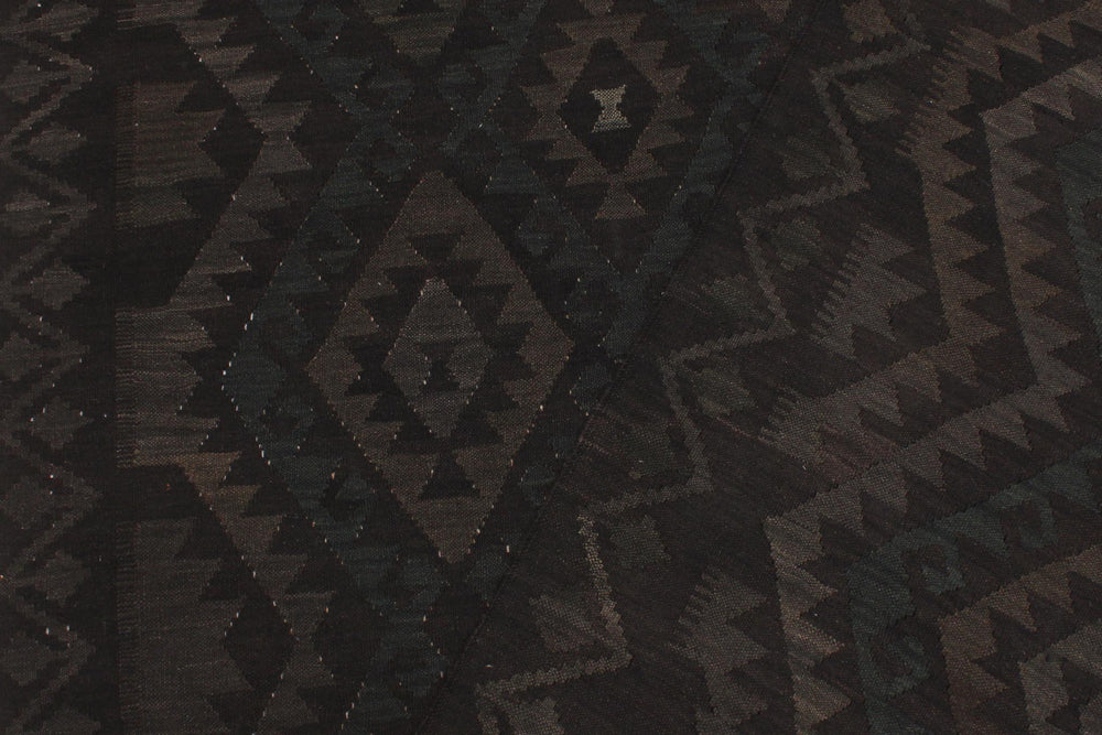handmade Modern Kilim Black Green Hand-Woven RECTANGLE 100% WOOL area rug 6' x 7'