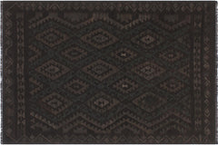 handmade Modern Kilim Black Green Hand-Woven RECTANGLE 100% WOOL area rug 6' x 7'