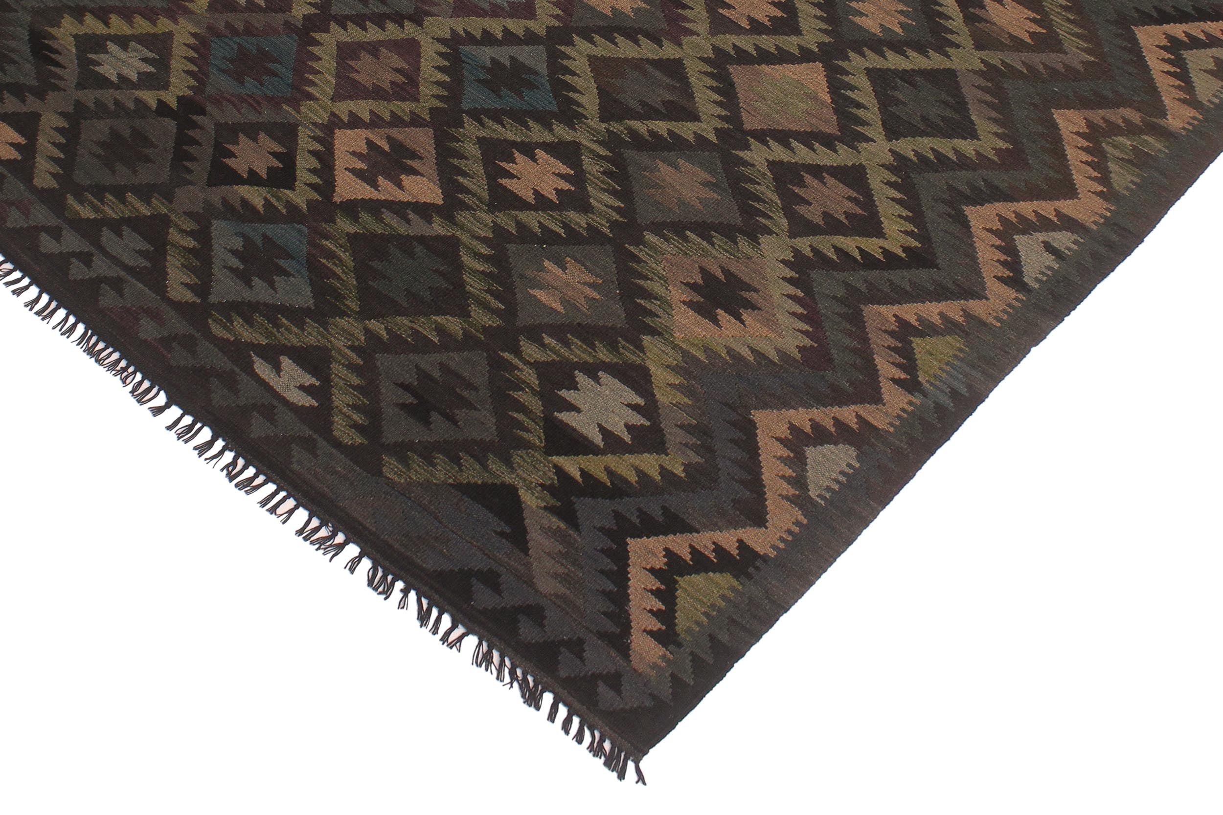 handmade Modern Kilim Black Blue Hand-Woven RECTANGLE 100% WOOL area rug 6' x 10'