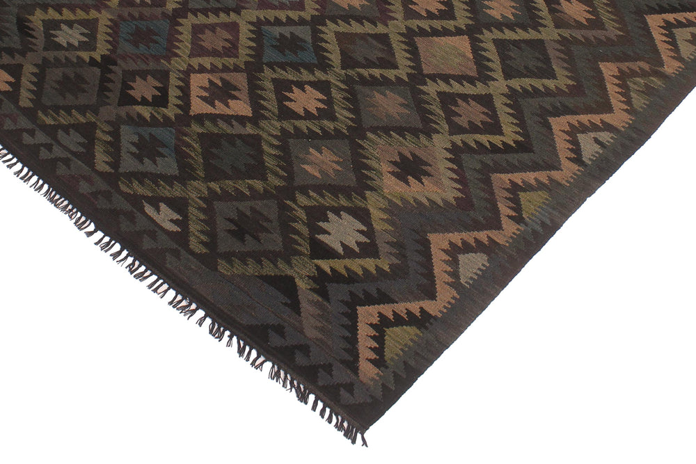 handmade Modern Kilim Black Blue Hand-Woven RECTANGLE 100% WOOL area rug 6' x 10'