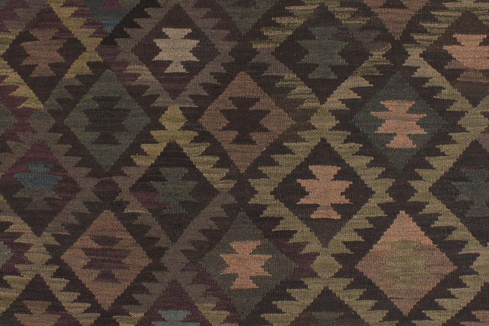 handmade Modern Kilim Black Blue Hand-Woven RECTANGLE 100% WOOL area rug 6' x 10'
