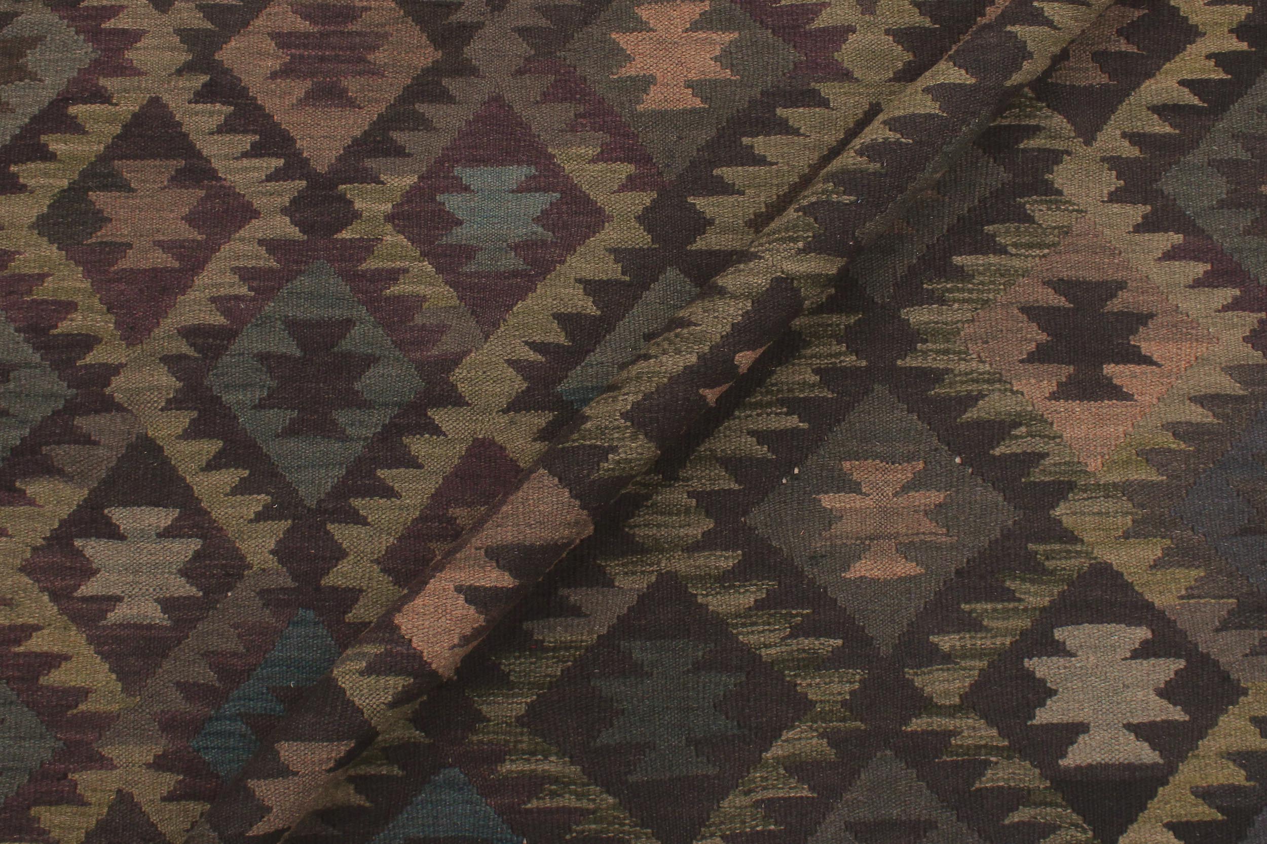 handmade Modern Kilim Black Blue Hand-Woven RECTANGLE 100% WOOL area rug 6' x 10'