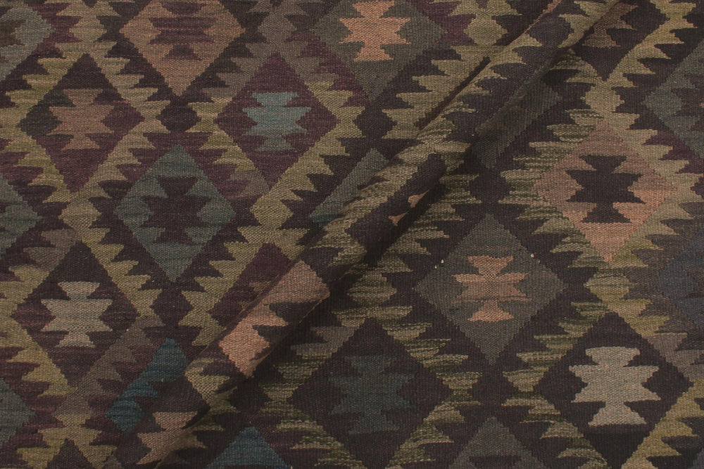 handmade Modern Kilim Black Blue Hand-Woven RECTANGLE 100% WOOL area rug 6' x 10'