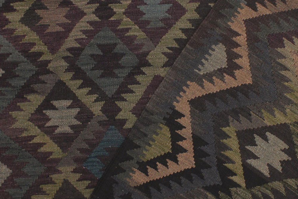 handmade Modern Kilim Black Blue Hand-Woven RECTANGLE 100% WOOL area rug 6' x 10'