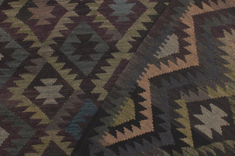 handmade Modern Kilim Black Blue Hand-Woven RECTANGLE 100% WOOL area rug 6' x 10'
